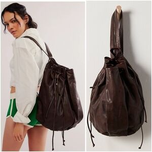 Free People Harlow Leather Bucket Backpack